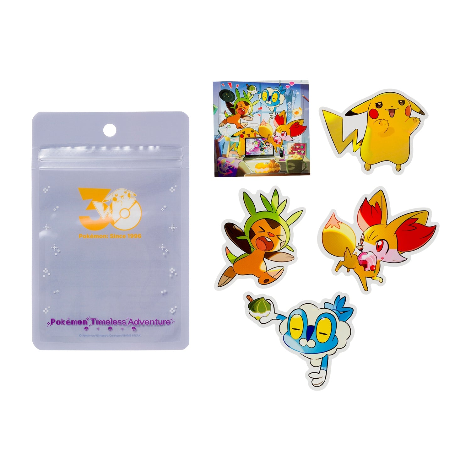 Pokemon Timeless Adventure 30th Anniversary Sticker Keychain Set